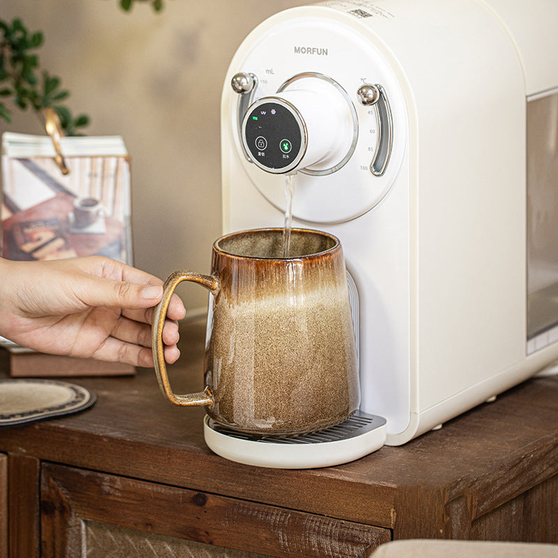 Koppo Living XXL Keramikbecher 780ml mit Holzdeckel & Löffel Reaktive Glasur Porzellan Retro-Design