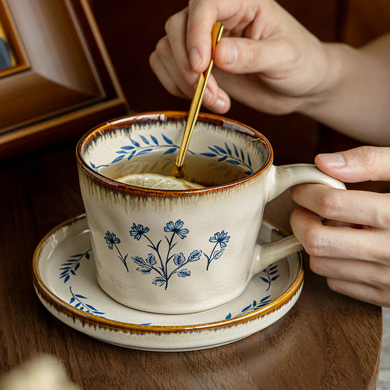 Koppo Living Retro Tassen Set mit Unterteller Stapelbar Reaktive Glasur Porzellan 385ml