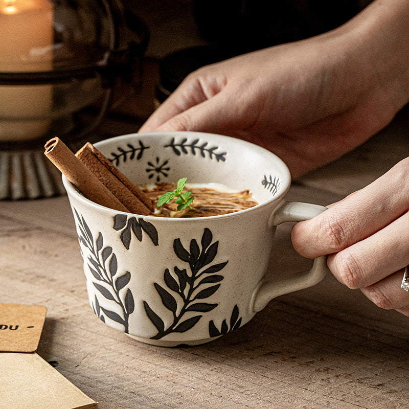 Koppo Living Handbemalte Steinzeug Kaffeetasse Reaktive Glasur Rustikal 325ml