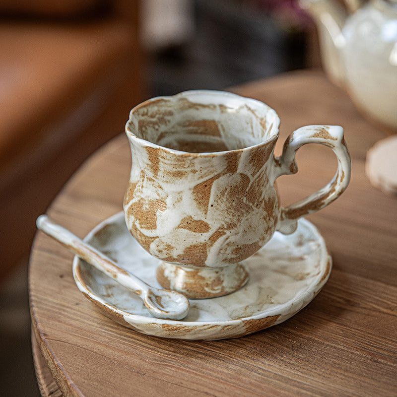 Koppo Living Florales Tassen-Set Steinzeug Handbemalt mit Unterteller & Löffel 270ml