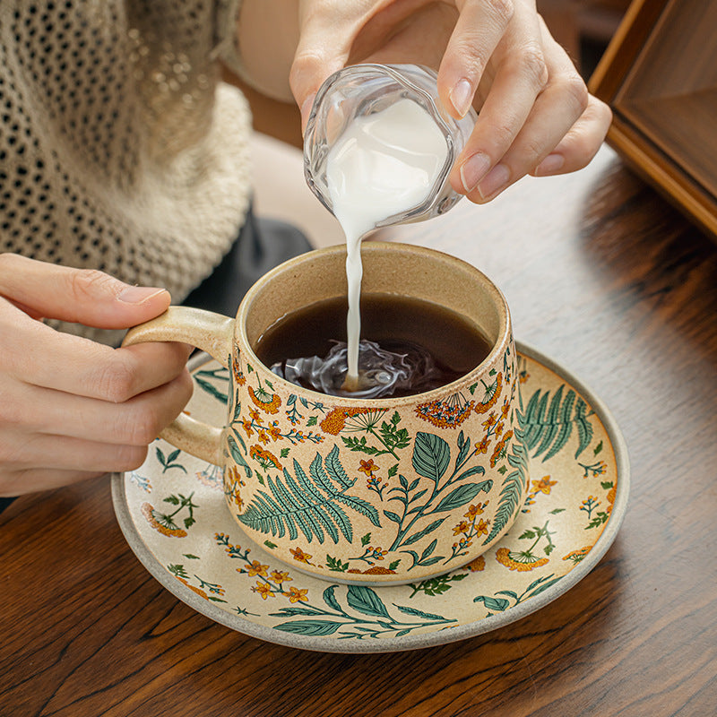 Koppo Living Kaffee-Set Mattporzellan Unterteller Floral Sommerlaub Chrysantheme 360ml