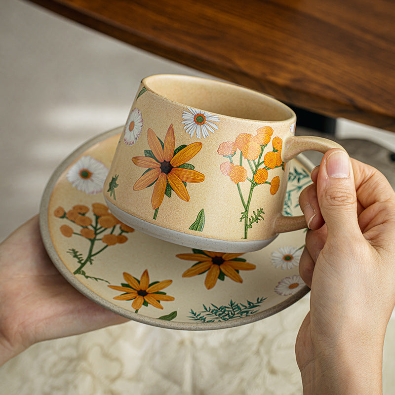 Koppo Living Kaffee-Set Mattporzellan Unterteller Floral Sommerlaub Chrysantheme 360ml